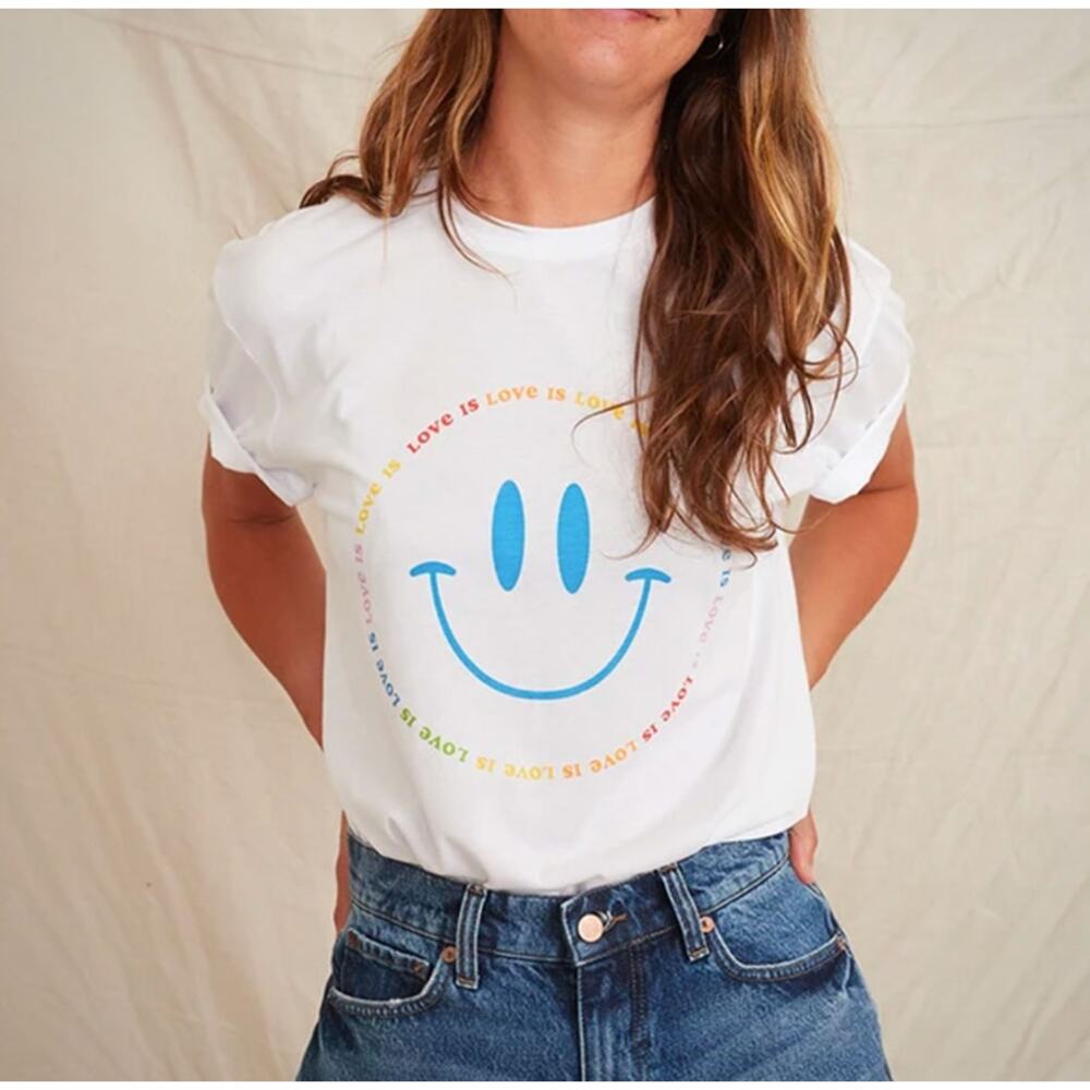 Marine Layer White Multicolor Love is Love Pride Tee T-Shirt Unisex size Small